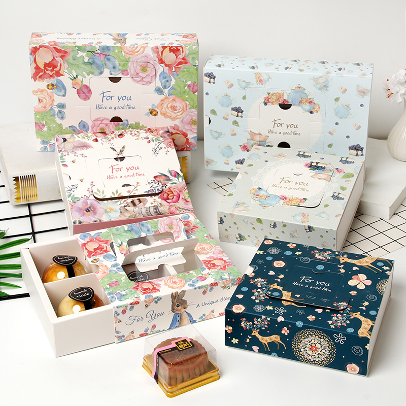 80G月饼包装盒4-6粒装蛋黄酥盒抽屉式手提开窗蛋挞礼品盒