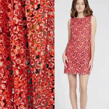 紅色重工小花朵多色水溶刺綉蕾絲面料禮服旗袍連衣半裙設計定制布