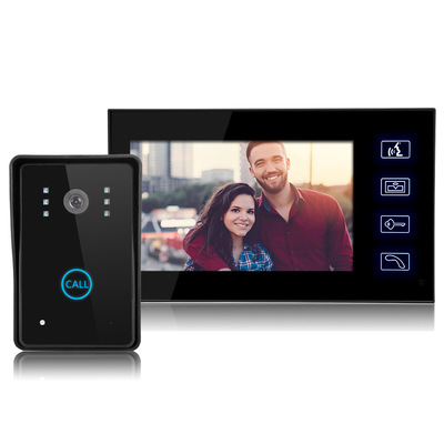 山一视达7寸触摸按键安全防水一键开锁有线黑色批发 可视门铃|ru