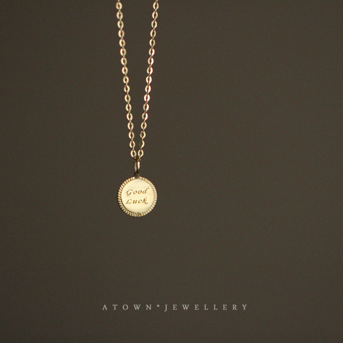 lucky small gold coin 925 sterling silver plated 14K gold lucky goodluck transfer K gold necklace pendant pendant