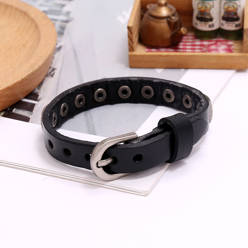 Hot-selling  punk fashion retro simple and versatile adjustable men’s jewelry cowhide bracelet nihao
