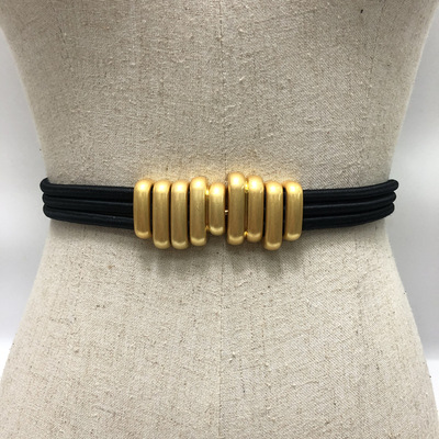 跨境热销欧美黄铜金色圆环腰带配裙子腰封毛虫虫简约弹力松紧皮带