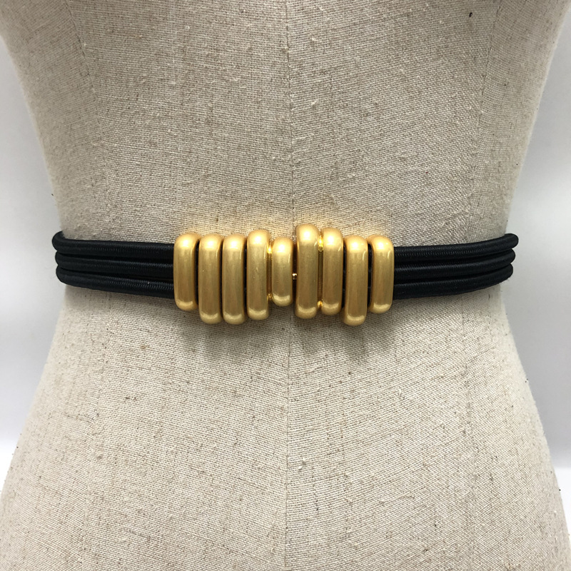 跨境热销欧美黄铜金色圆环腰带配裙子腰封毛虫虫简约弹力松紧皮带