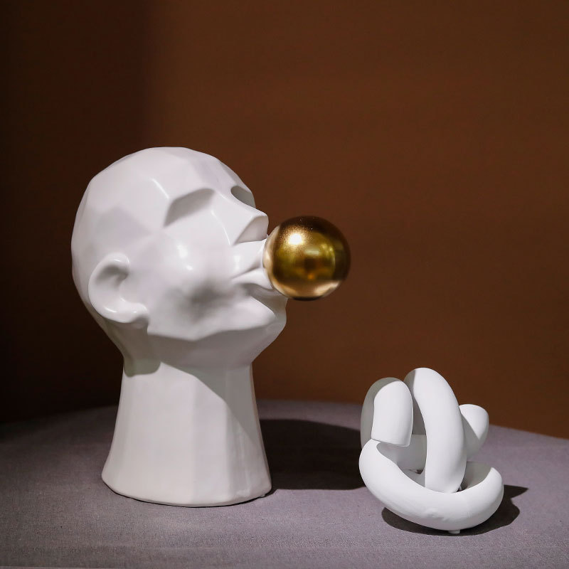 現代抽象泡泡人頭雕像創意軟裝新品擺飾家居客廳酒櫃異形陶瓷擺件