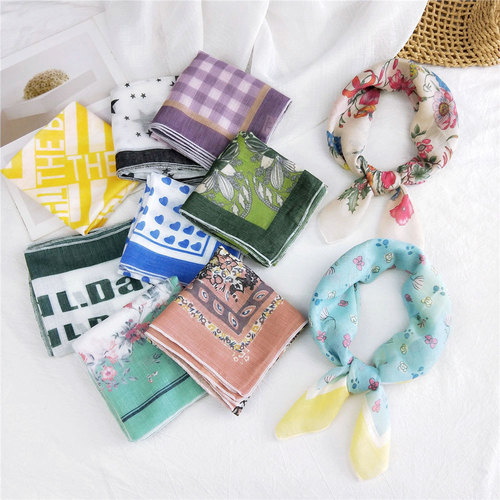 58 new cotton and linen small square scarves for women, spring and autumn, Korean all-match small scarves, headscarves, fashionable decorative scarves