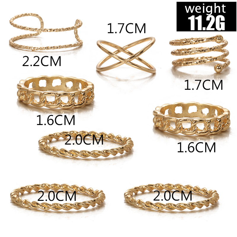 Simple Multi-layer Cross-opening Twist Ring Set 8-piece display picture 1