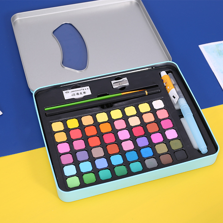 固體粉餅水彩顏料套裝24/36色美術用品水溶彩鉛彩繪顏料油畫工具