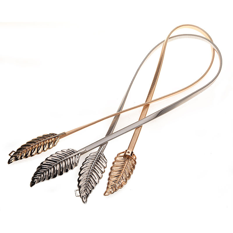 Oro Plata de las mujeres estilo Coreano hojas metal cadena la cintura elástico cinturón Otoño e Invierno Venta caliente