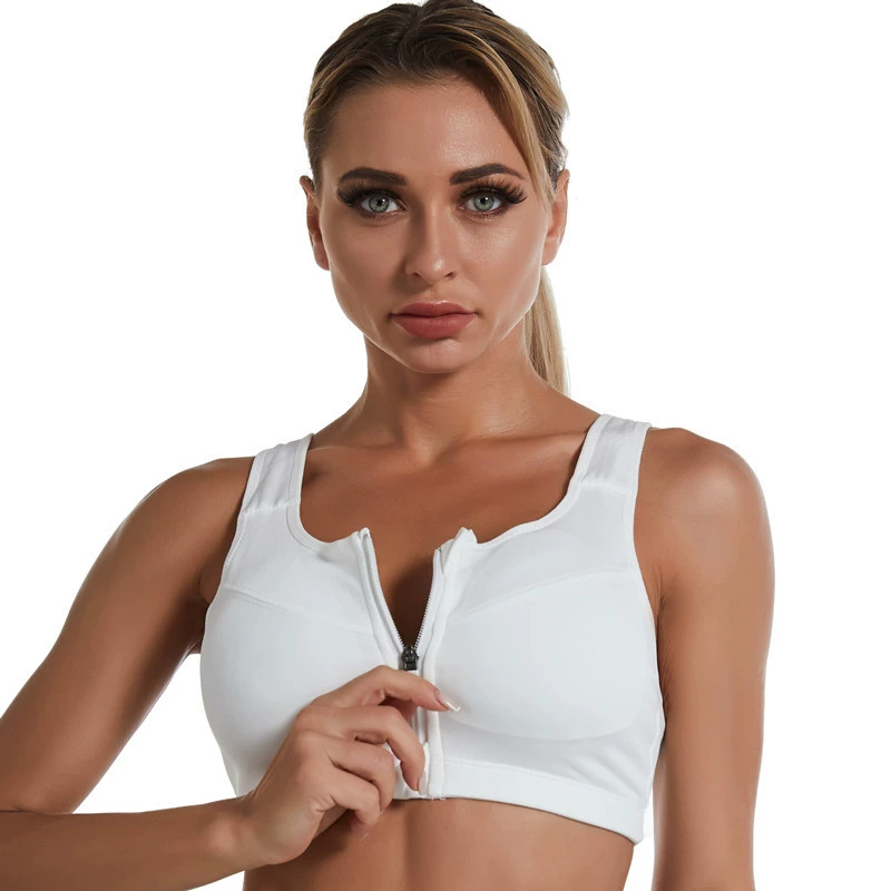 Sports Bra with Front Zipper, Wireless Shockproof Support, Racerback, Sizes S–5XL
