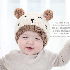 新款男女婴儿秋冬季宝宝毛线帽保暖可爱刺绣猫咪针织男女童帽潮