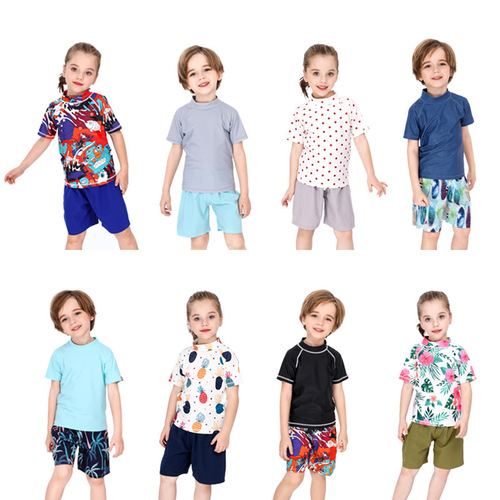 Children's casual beachwear short-sleeved boys and girls split sunscreen swimsuit loose beach pants for vacation and travel
