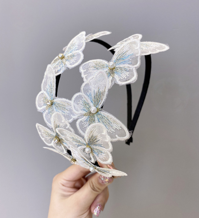 Korea Simulation Butterfly Hair Band Fairy Princess Pearl Rhinestone Fine Edge Hair Hole Lace Anti-skid Headband Women's Hair Hole Wholesale Nihaojewelry display picture 30