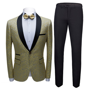 Men’s suit two piece suit of gold jacquard suit