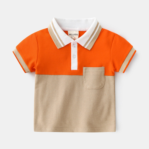 Striped cotton casual T-shirt Children's clothing pique cotton top summer half-sleeved boys' lapel POLO shirt