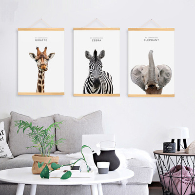 12 Simplicity lovely Africa Prairie Animals Decorative painting Children&#39;s books kindergarten environmental protection Solid wood frame Hanging picture