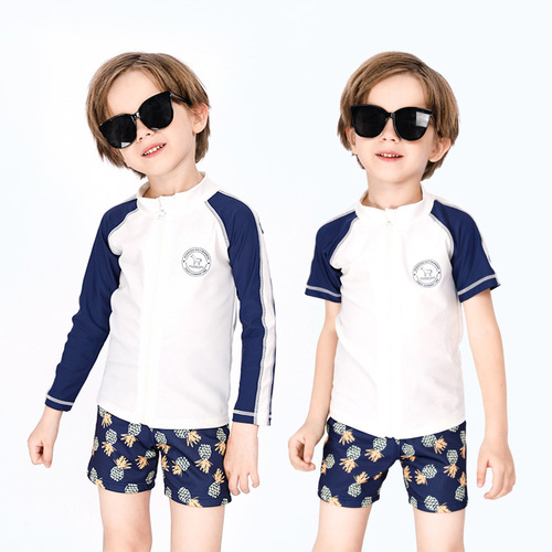 Children's swimsuit boy's split long-sleeved beach sun protection quick-drying swimsuit boy medium and large children's swimming trunks suit swimsuit