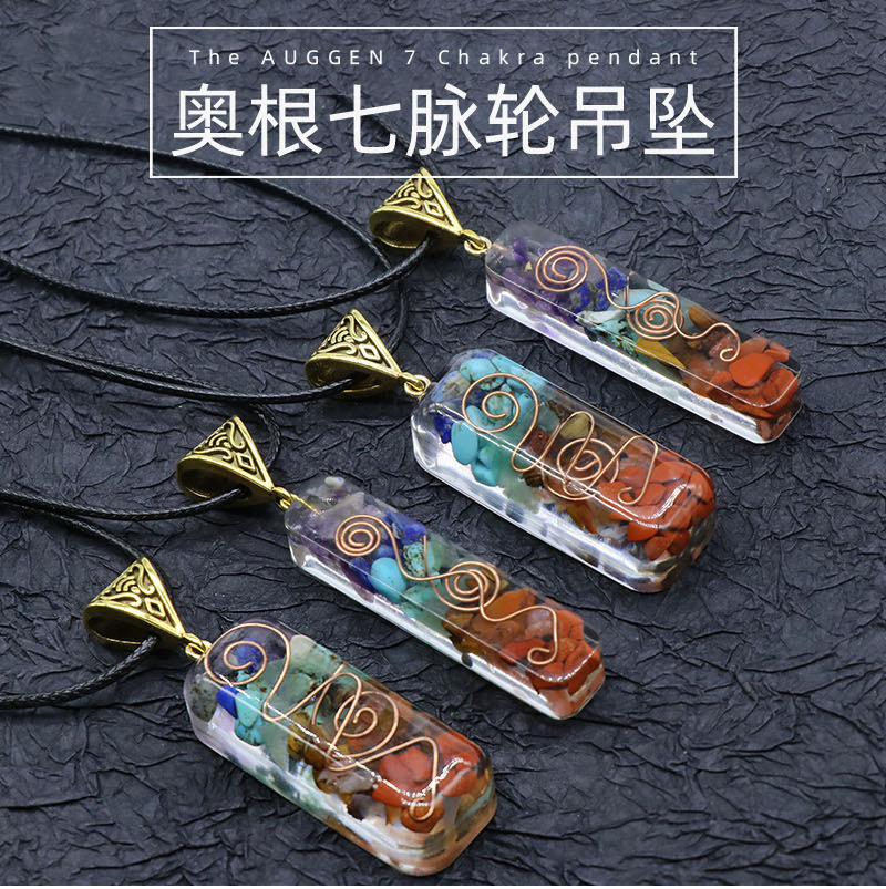 Orgonite chakela necklace crystal semi-precious stone gravel meditation seven chakra pendant