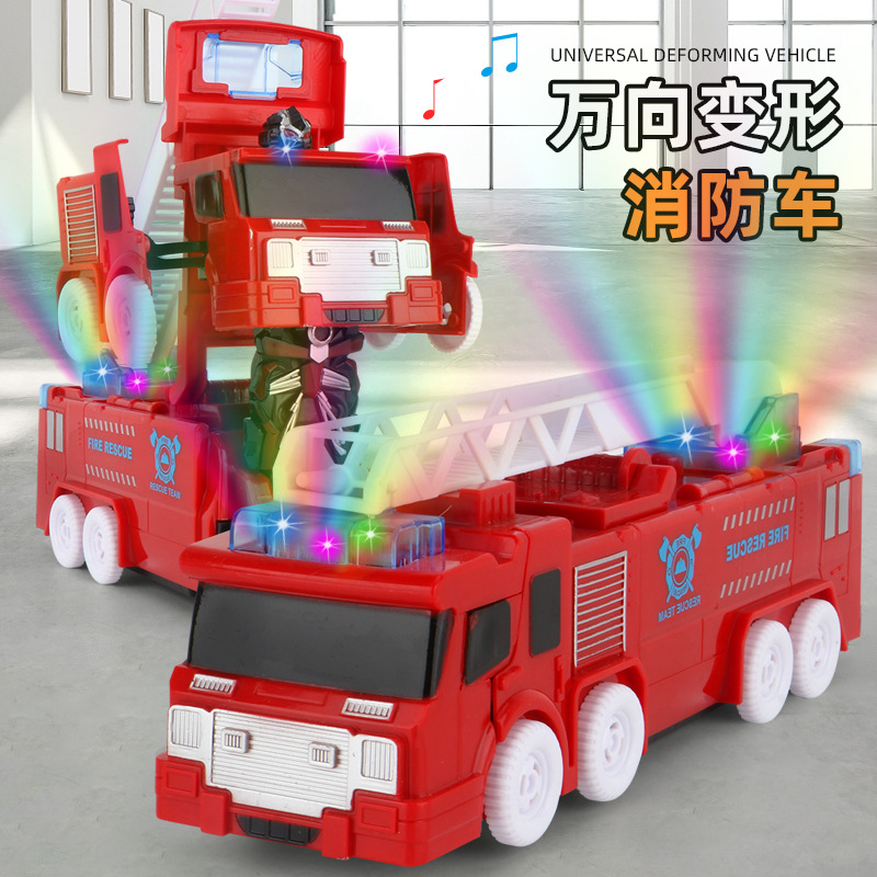 Children's electric deformation fire ladder car with music flash universal boy toy car floor stand gift toy