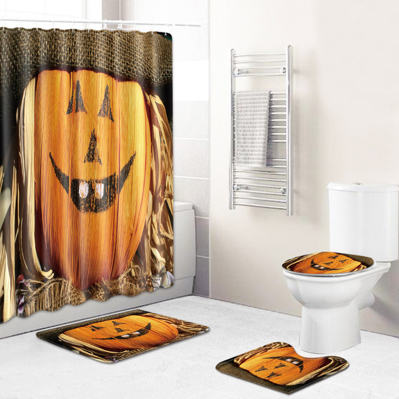 Can send Halloween bathroom combination set toilet mat mat shower curtain towel door carpet wholesale price