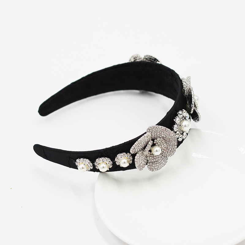 New Baroque  Diamond Rose Pearl Geometric Headband display picture 3