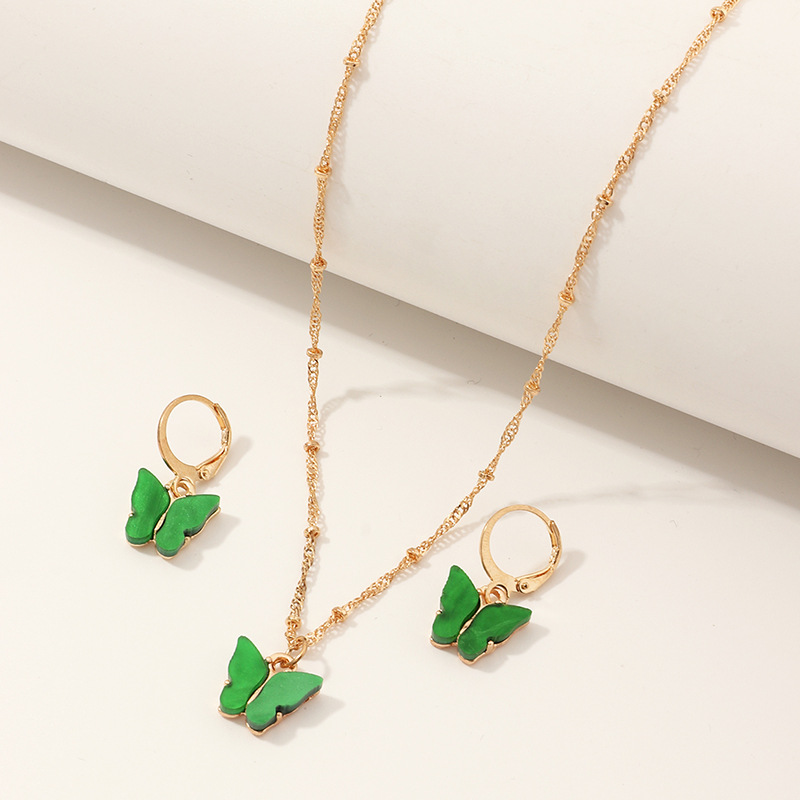 explosive accessories multicolor butterfly necklace earring set temperament small butterfly jewelry