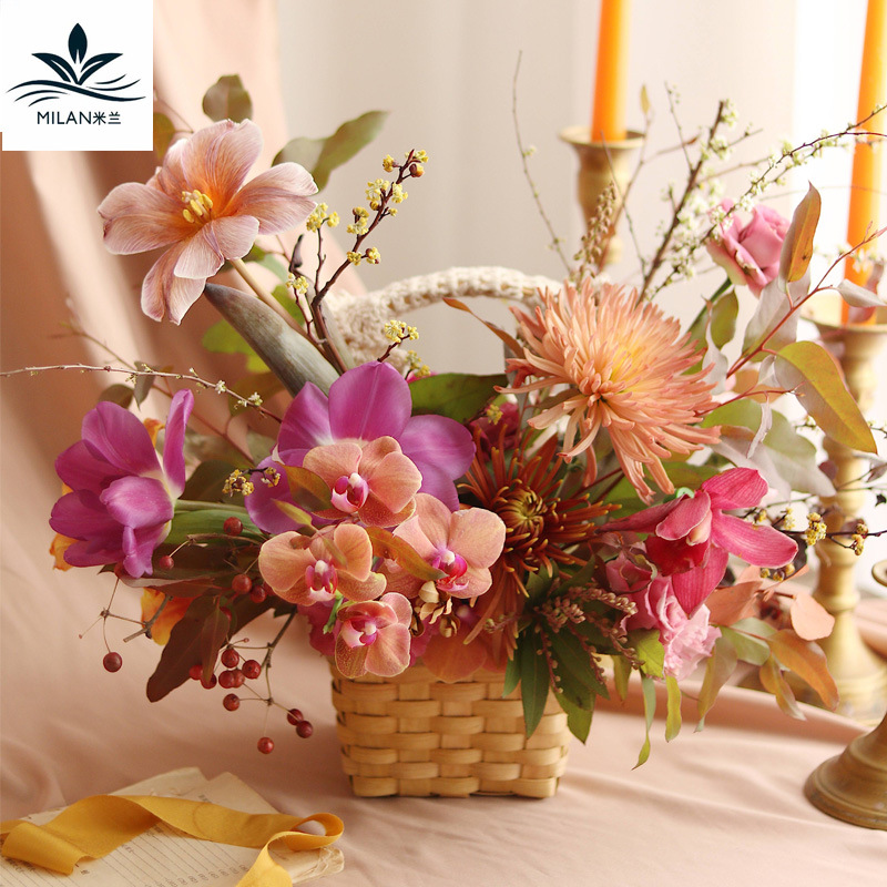 Día de la madre encaje pequeña flor cesta de ratán de mano jardín calabaza cesta viruta de madera tejida flor floral arreglo cesta flor embalaje