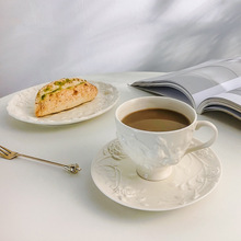 杯碟复古陶瓷杯碟套装浮雕点心盘咖啡杯碟套装拉花杯下午茶杯餐厅