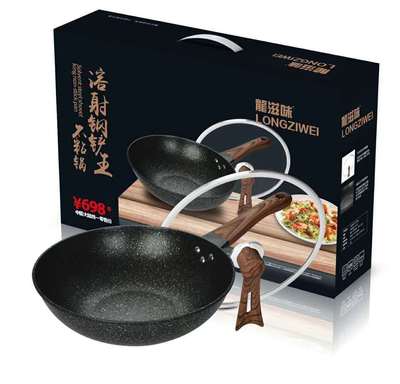 厂家直销麦饭石不粘锅炒锅溶射钢铲王平底炒菜锅燃气灶电磁炉通用