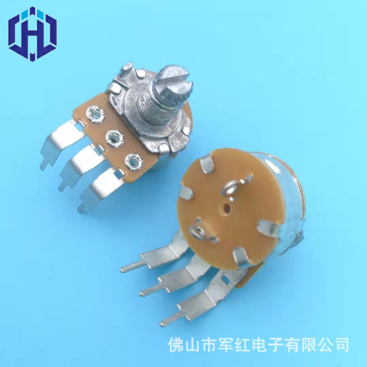 厂家直销16mm单联带开关弯脚旋转电位器 柄长10mmb100k b50k