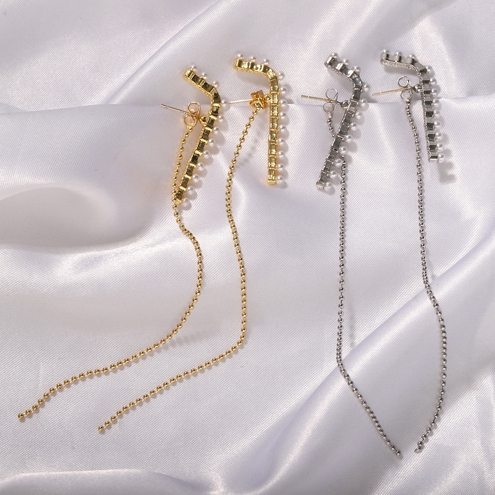 925 Silver Needle Fashion Simple Alloy Pearl Earrings Ball Tassel Earrings Women display picture 6