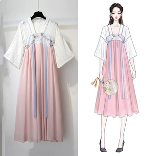 冬季夏季对襟复古粉色绣花棉中国风成人改良版飘逸汉服