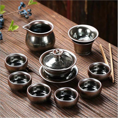 建阳水吉建盏功夫茶具套装油滴兔毫天目釉茶盏品茗杯陶瓷茶壶盖碗