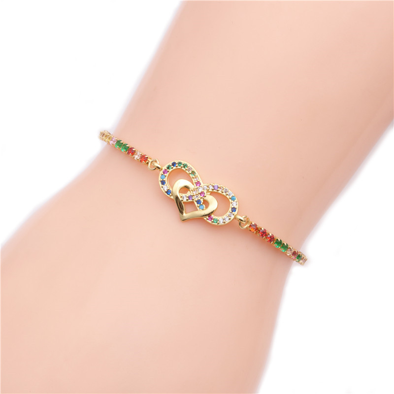 Hot Sale Micro Inlaid Zircon Color Infinity Heart-shaped Adjustable Bracelet Wholesale Nihaojewelry display picture 3