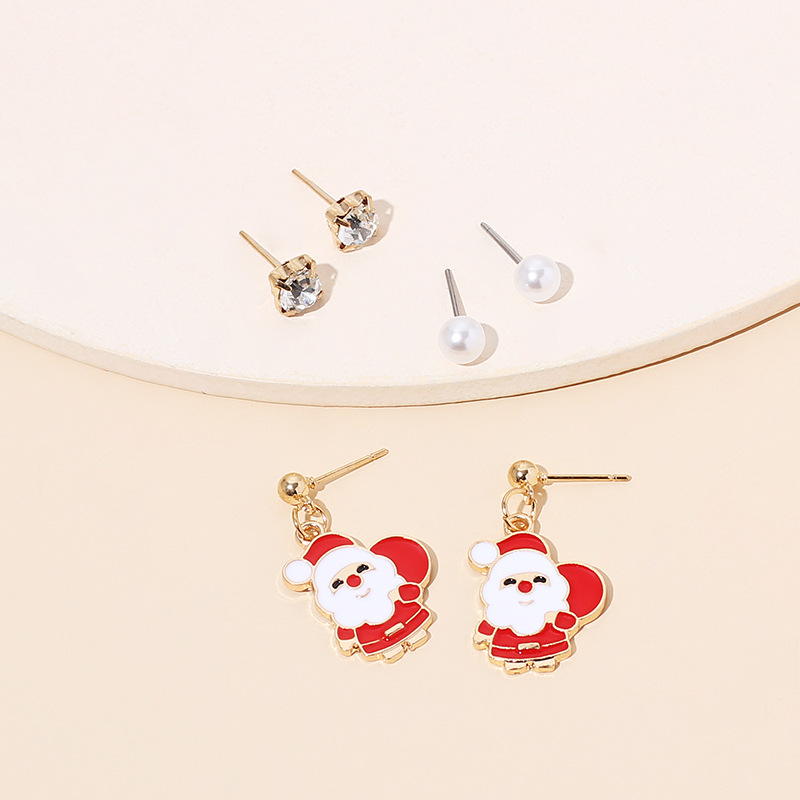 6g Weight Earrings Classification Wedding, Travel, Birthday, Festival Occasion Women'S Gender Cute Cartoon Zircon Christmas Pearl Earrings Set 6