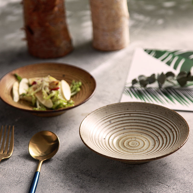 Yilongxuan Handmade Threaded Japanese Style Vintage Pastry Plate Distinctive Creative Home Nostalgic Crude Pottery Dim Sum Dishes