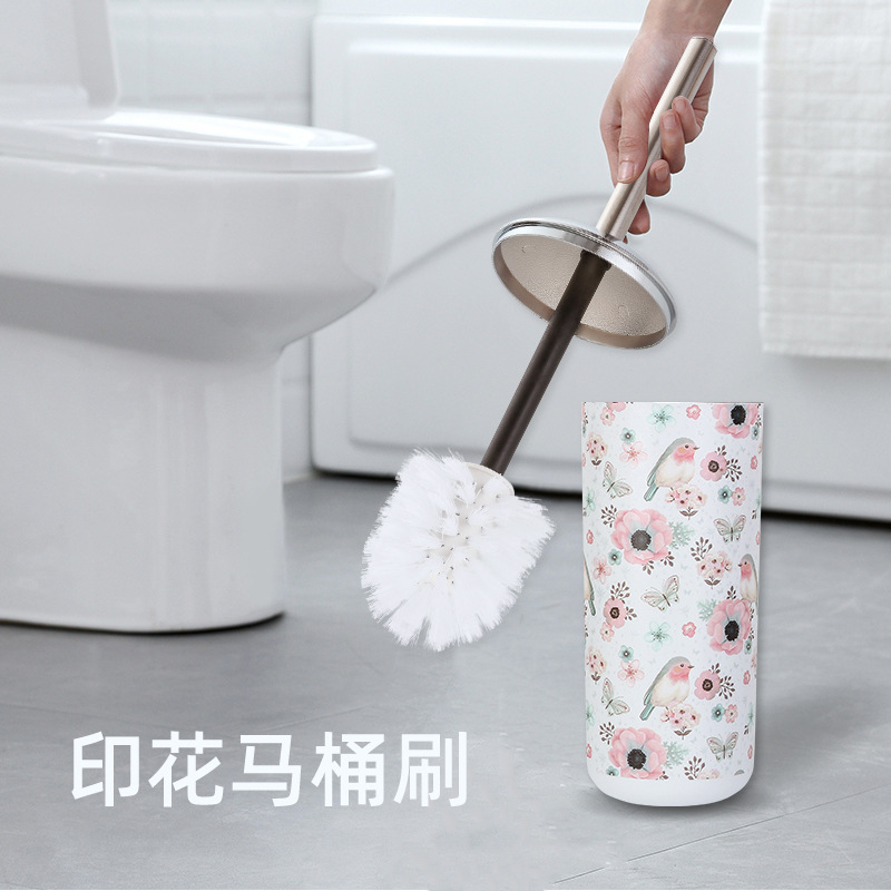 Impresión de plástico de acero inoxidable mango largo cepillo de inodoro plástico de drenaje multifuncional con base cepillo de limpieza cepillo de inodoro