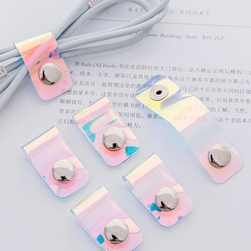 Personalized laser transparent cable winder Mini multi-functional organizer cable buckle PVC snap data cable headphone cable