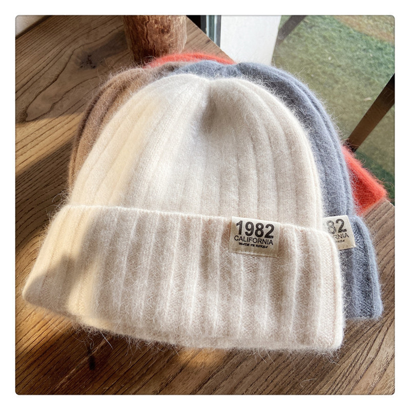 贴布兔毛针织帽06