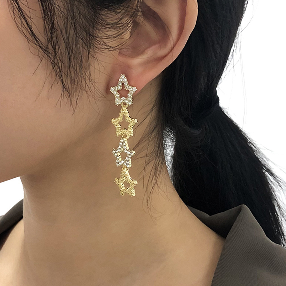 Light Luxury Five-pointed Star Diamond Long Earrings display picture 3