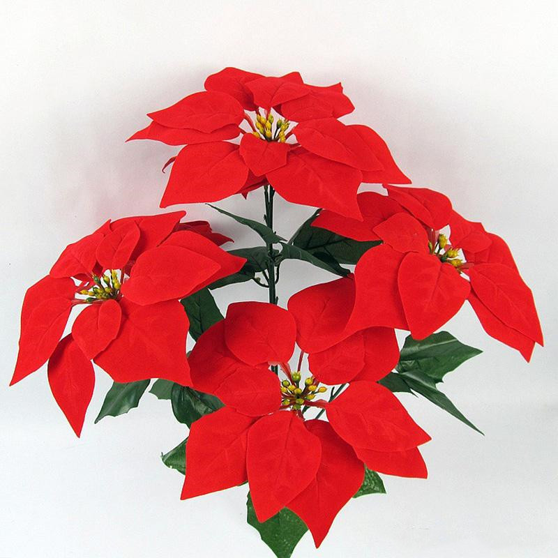 假花批发一品红大红绒仿真红色圣诞花 圣诞树挂件 圣诞节装饰品