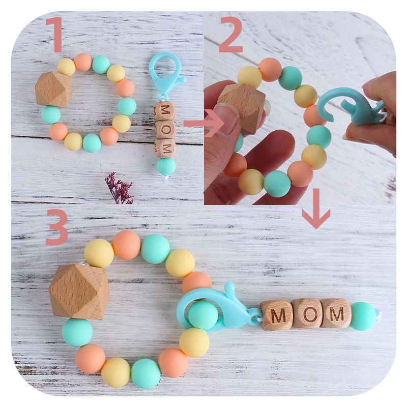 Nueva DIY creativo mamá langosta hebilla colgante de haya octogonal pulsera mordedor traje infantil silicona teether palo