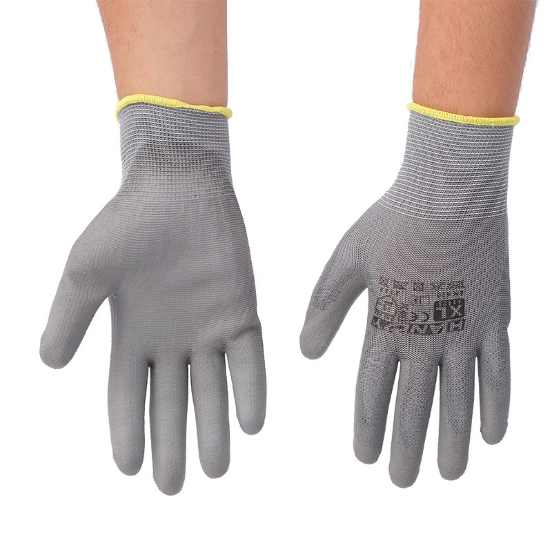 工厂出口尼龙黑色pu涂指涂掌作业手套电子厂作业防滑防静电手套