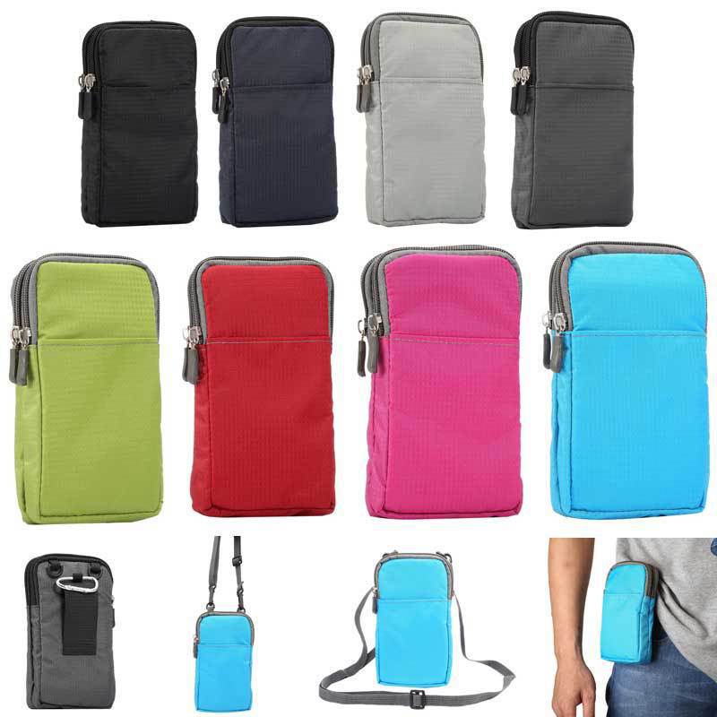 Universal canvas mobile phone waist bag leather case 6.5-inch zipper bag waist hanging crossbody bag suitable for Apple Samsung shoulder bag