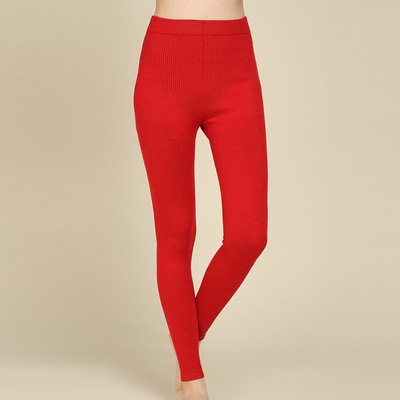 羊毛裤厂家生产批发毛裤 女款秋冬季中厚弹性针织羊毛裤纯色大红|ms