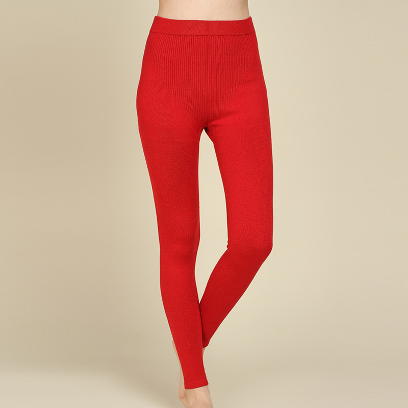 羊毛裤厂家生产批发毛裤 女款秋冬季中厚弹性针织羊毛裤纯色大红|ms