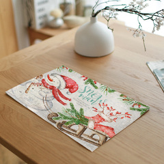 Cross-border cotton linen placemats Christmas tablecloth linen printed table mat heat insulation mat high-end napkin Western tablecloth anti-scald mat