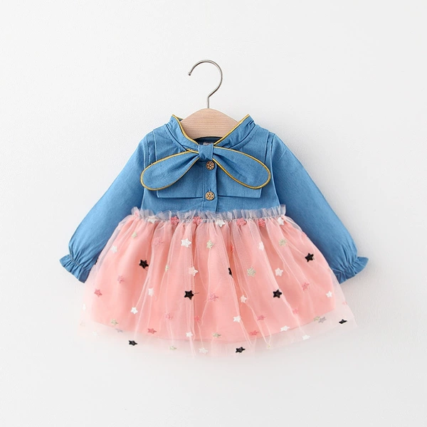 Pink denim star gauze skirt Q