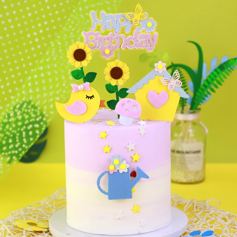 Copyright Cake decorate baking Happy Birthday Sun flower plug-in unit Cabin Sen family kettle Macaroon Inserted card