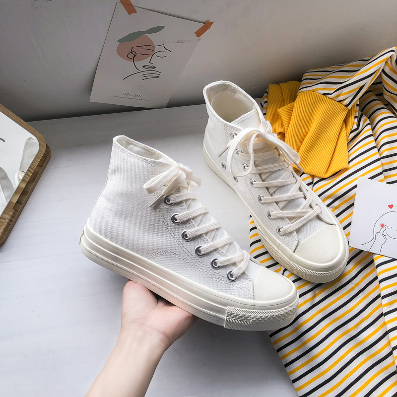 Zapatos de lona totalmente blancos de las mujeres verano nuevo tablero estudiante estilo coreano ulzzang Harajuku transpirable 1970s zapatos moda