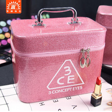 批发跨境韩版大容量化妆包pu亮晶皮便携手提化妆箱旅行收纳包LOGO